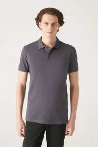 Avva Men's Anthracite 100% Egyptian Cotton Standard Fit Normal Cut 3 Button Polo Neck T-shirt