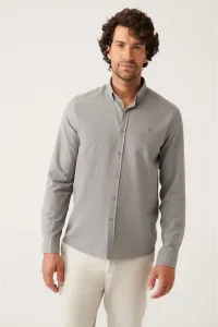 Avva Men's Anthracite Button Collar Comfort Fit Relaxed Cut 100% Cotton Linen Textured Shirt