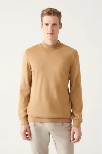 Avva Men's Beige Half Turtleneck Wool Blended Standard Fit Normal Cut Knitwear Sweater