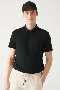 Avva Men's Black 100% Cotton Standard Fit Normal Cut 3 Buttons Anti-roll Polo T-shirt