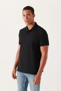 Avva Men's Black 100% Egyptian Cotton Standard Fit Normal Cut 3 Button Polo Neck T-shirt