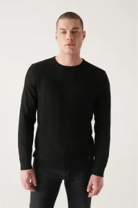 Avva Men's Black Crew Neck Cotton Front Textured Regular Fit Knitwear Sweater
