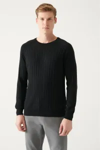 Avva Men's Black Crew Neck Jacquard Slim Fit Narrow Cut Knitwear Sweater #9162697