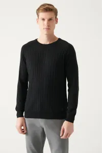 Avva Men's Black Crew Neck Jacquard Slim Fit Narrow Cut Knitwear Sweater #9162694
