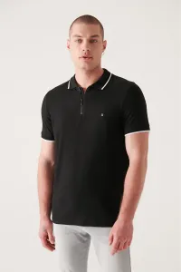 Avva Men's Black Polo Neck Jacquard T-shirt