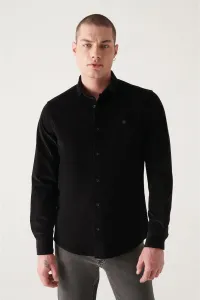 Avva Men's Black Velvet Button Collar Cotton Slim Fit Slim Fit Shirt #9162540