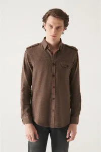 Avva Men's Brown Epaulette Detailed 100% Cotton Regular Fit Shirt #9154916