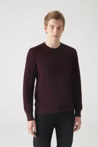 Avva Men's Burgundy Double Collar Detailed Textured Cotton Regular Fit Knitwear Sweater