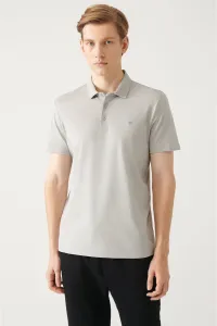 Avva Men's Gray 100% Cotton Standard Fit Regular Cut 3 Button Non-Roll Polo Collar T-shirt