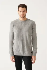 Avva Men's Gray Crew Neck Front Textured Standard Fit Normal Cut Knitwear Sweater #9160824
