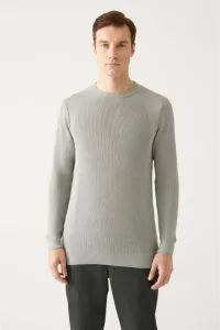 Avva Men's Gray Crew Neck Jacquard Slim Fit Narrow Cut Knitwear Sweater #9161205