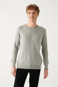 Avva Men's Gray Crew Neck Jacquard Slim Fit Slim Fit Knitwear Sweater #9155083