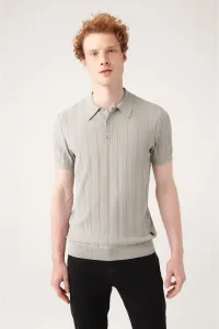 Avva Men's Gray Polo Neck Roving Knit Detailed Ribbed Slim Fit Slim Fit Knitwear T-shirt #9526193