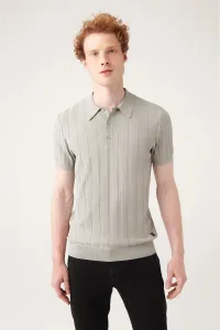 Avva Men's Gray Polo Neck Roving Knit Detailed Ribbed Slim Fit Slim Fit Knitwear T-shirt