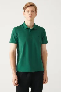 Avva Men's Green 100% Cotton Standard Fit Normal Cut 3 Buttons Anti-roll Polo T-shirt