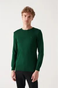 Avva Men's Green Crew Neck Wool Blended Regular Fit Knitwear Sweater