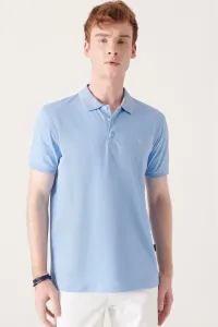 Avva Men's Light Blue 100% Egyptian Cotton Standard Fit Normal Cut 3 Button Polo Neck T-shirt