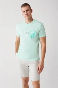 Avva Men's Mint Green 100% Cotton Crew Neck Pocket Printed Standard Fit Regular Fit T-shirt