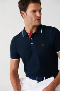 Avva Men's Navy Blue 100% Cotton Marine Printed Standard Fit Normal Cut Polo Neck T-shirt