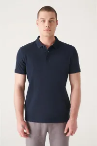 Avva Men's Navy Blue 100% Egyptian Cotton Standard Fit Normal Cut 3 Button Polo Neck T-shirt