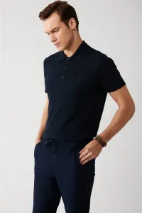 Avva Men's Navy Blue Cotton Polo Neck Standard Fit Normal Cut Fine Knitwear T-shirt