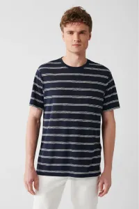 Avva Men's Navy Blue Crew Neck Non-Iron Striped Comfort Fit T-shirt #9330254