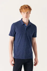 Avva Men's Navy Blue Graphic Printed Polo T-shirt