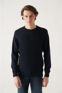 Avva Men's Navy Blue Knitwear Sweater Crew Neck Textured Cotton Regular Fit #9330018