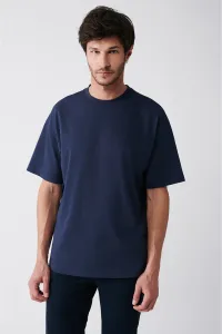 Avva Men's Navy Blue Oversize 100% Cotton Crew Neck Printed T-shirt