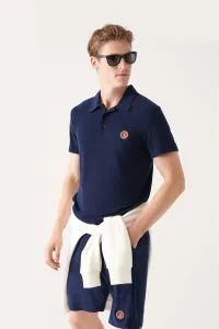 Avva Men's Navy Blue Soft Touch Towel Polo Collar Marine Printed Standard Fit Regular Fit T-shirt #9369665