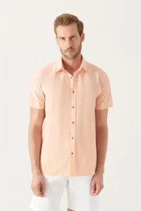 Avva Men's Orange Wrinkled Look Short Sleeve Shirt