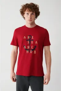 Avva Men's Red 100% Cotton Crew Neck Front Printed Standard Fit Regular Fit T-shirt