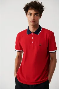 Avva Men's Red 100% Cotton Marine Printed Standard Fit Regular Fit Polo Neck T-shirt