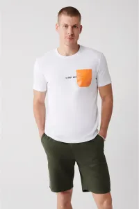 Avva Men's White 100% Cotton Crew Neck Pocket Printed Standard Fit Regular Cut T-shirt