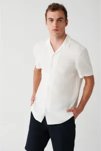 Avva Men's White 100% Viscose Apage Collar Short Sleeve Standard Fit Normal Cut Shirt
