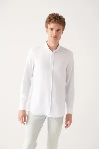 Avva Men's White Button Collar Textured Cotton Slim Fit Slim Fit Shirt #9210513