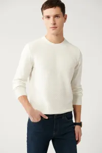 Avva Men's White Knitwear Sweater Crew Neck Front Textured Cotton Regular Fit #9366596