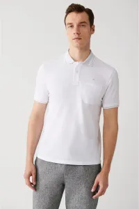 Avva Men's White Roll Up Collar Pocket Standard Fit Normal Cut 2 Buttons Polo Neck T-shirt #9367865