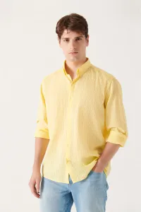 Avva Men's Yellow Embossed Patterned Trill Shirt