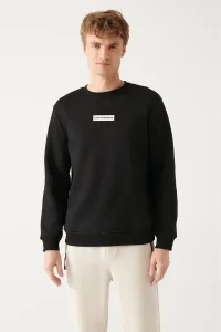 Avva Men's Black Crew Neck Printed Standard Fit Regular Cut Sweatshirt