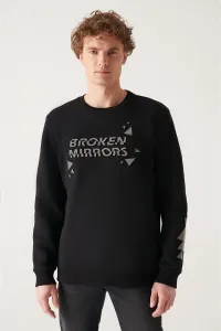 Avva Men's Black Crew Neck 3 Thread Fleece Reflective Regular Fit Sweatshirt #9166105
