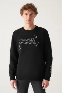 Avva Men's Black Crew Neck 3 Thread Fleece Reflective Regular Fit Sweatshirt #9166103