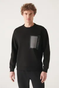 Avva Men's Black Crew Neck Fleece 3 Thread Reflective Regular Fit Sweatshirt #9516270