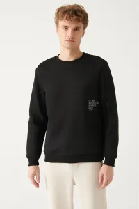 Avva Men's Black Crew Neck Printed Standard Fit Regular Fit Sweatshirt #9096600