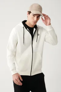 Avva White Unisex Sweatshirt Hooded Fleece 3 Thread Zipper Regular Fit