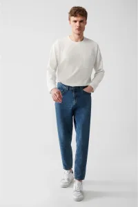 Avva Men's Blue Random Wash 100% Cotton Skinny Leg Carrot Fit Jeans