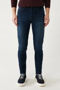 Avva Men's Dark Blue Berlin Worn Washed Flexible Extra Slim Fit Slim Fit Jeans #9207252