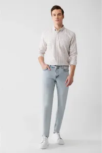 Avva Men's Light Blue Berlin Antique Washed Stretchy Slim Fit Slim Fit Jeans Trousers #9195054