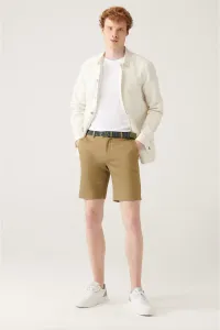 Avva Men's Khaki Flexible Waisted Relaxed Fit Shorts