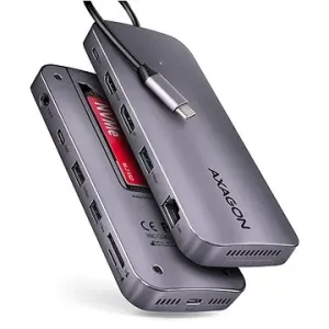 AXAGON HMC-12GM2 Combo Hub, USB-C 10 Gps, 3× USB-C, HDMI, DP, RJ-45, SD/mSD, M.2 slot, audio